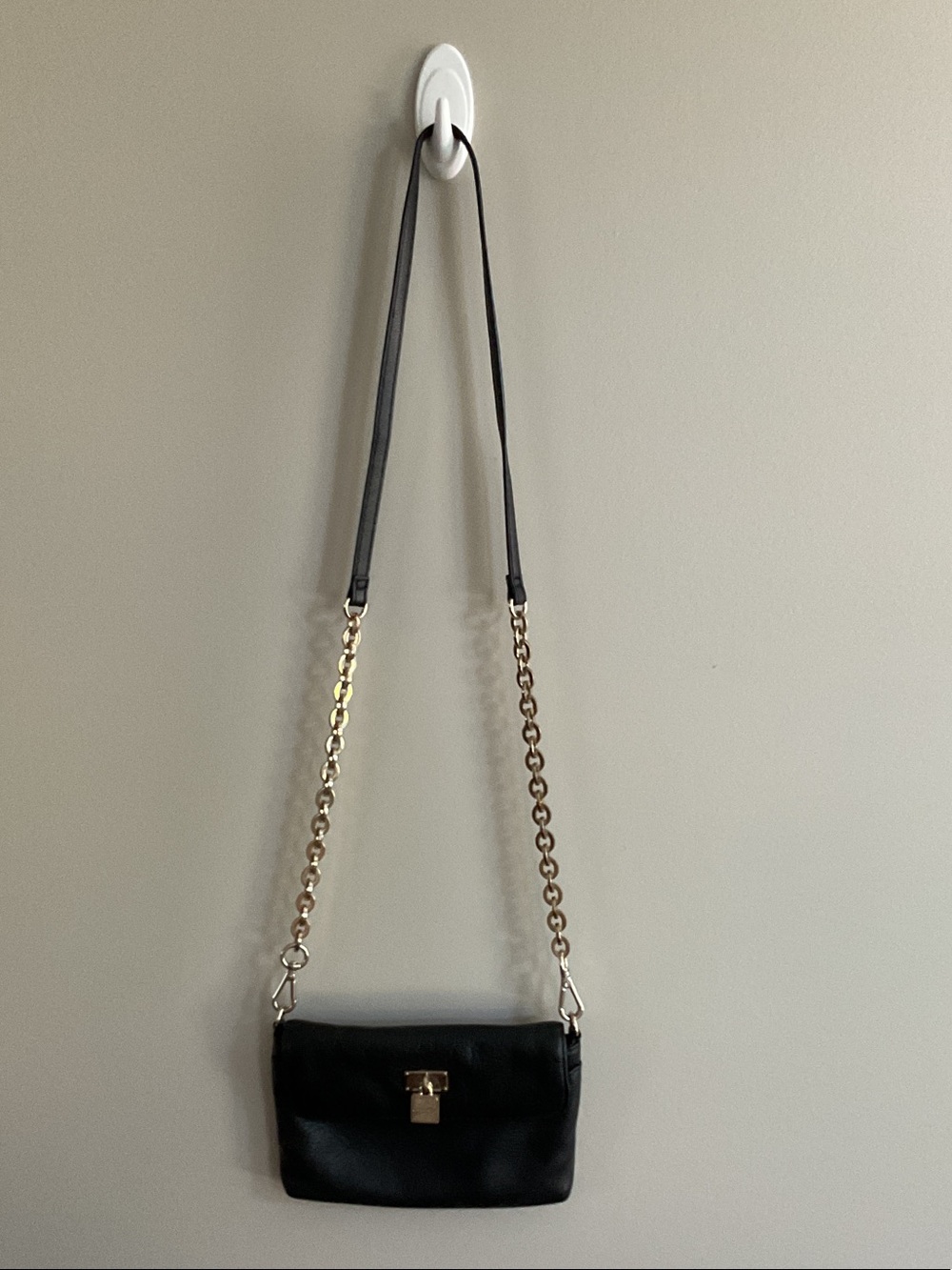 Calvin Klein Black Leather Chain Strap Crossbody Shoulder Bag